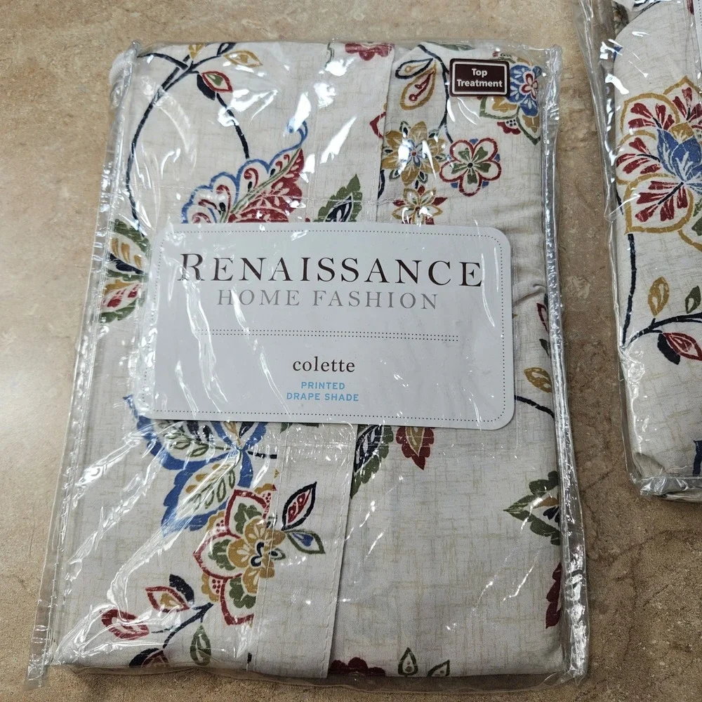 lot of 2 Renaissance Home Fashion Colette Printed Drape Shade Jewel Floral 44x63